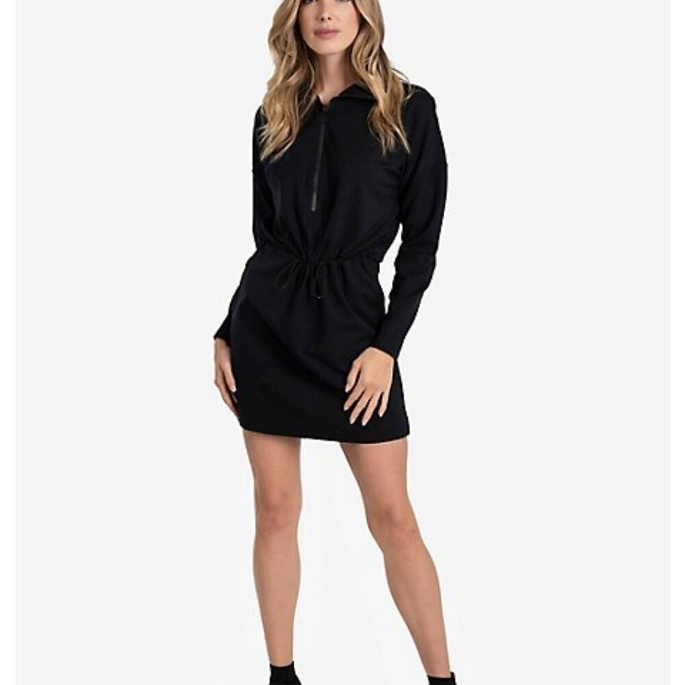 Black Drawstring Hoodie Dress - Women's Casual Mini